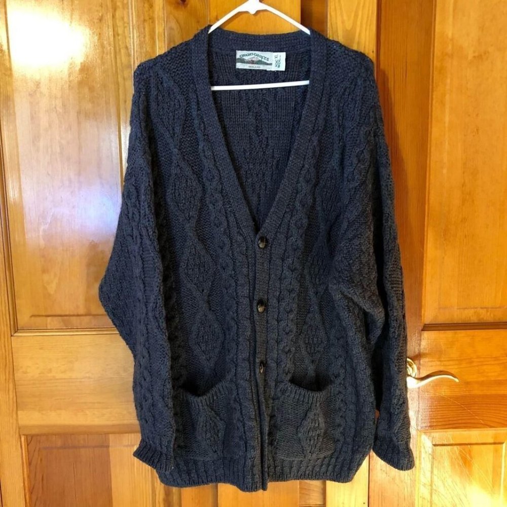 Aran Crafts Ireland Fisherman’s Cardigan Wool XL Blue Sweater